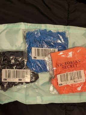 Victoria's Secret Women's Lace Cheeky Underwear - Blue, Coral, Black In Large
